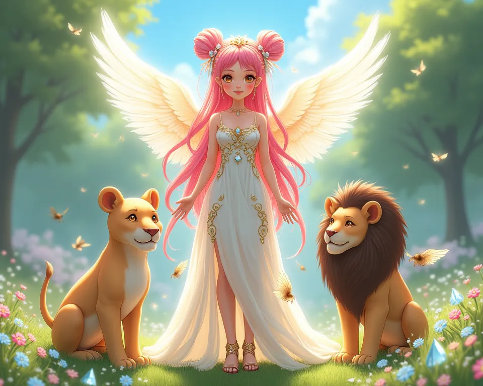 AI art in MidJourney style, featuring an ethereal anime-inspired goddess angel, aged 14-18, with a mature, adult-like presence. Her appearance evokes the divine, with features reminiscent of Chibiusa Tsukino from Sailor Moon, including her long, Rapunzel-l...