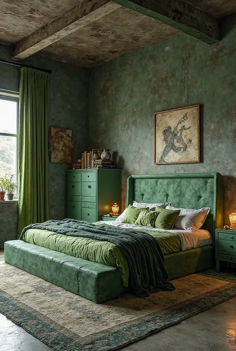 A bedroom with a hulk like furnitures