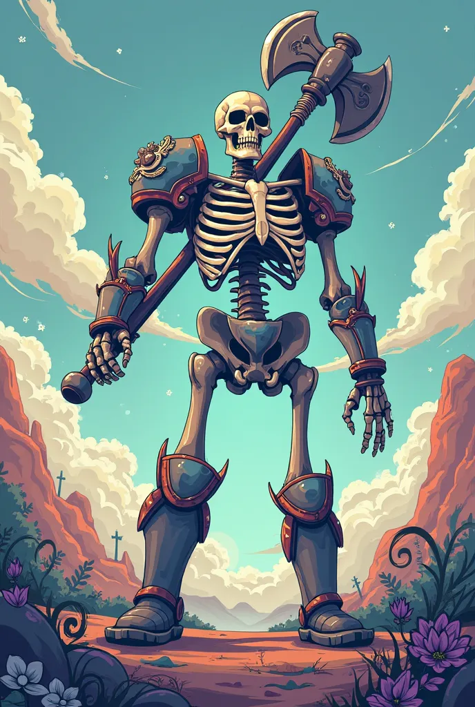 giant skeleton worrier with axe in chibbi art