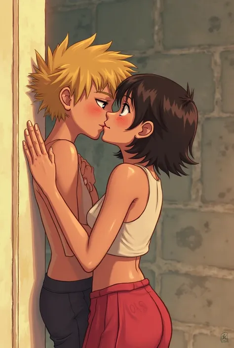 13 y/o  Marinette Dupain-Cheng from miraculous topless pinned against a wall and kissed by a blonde guy