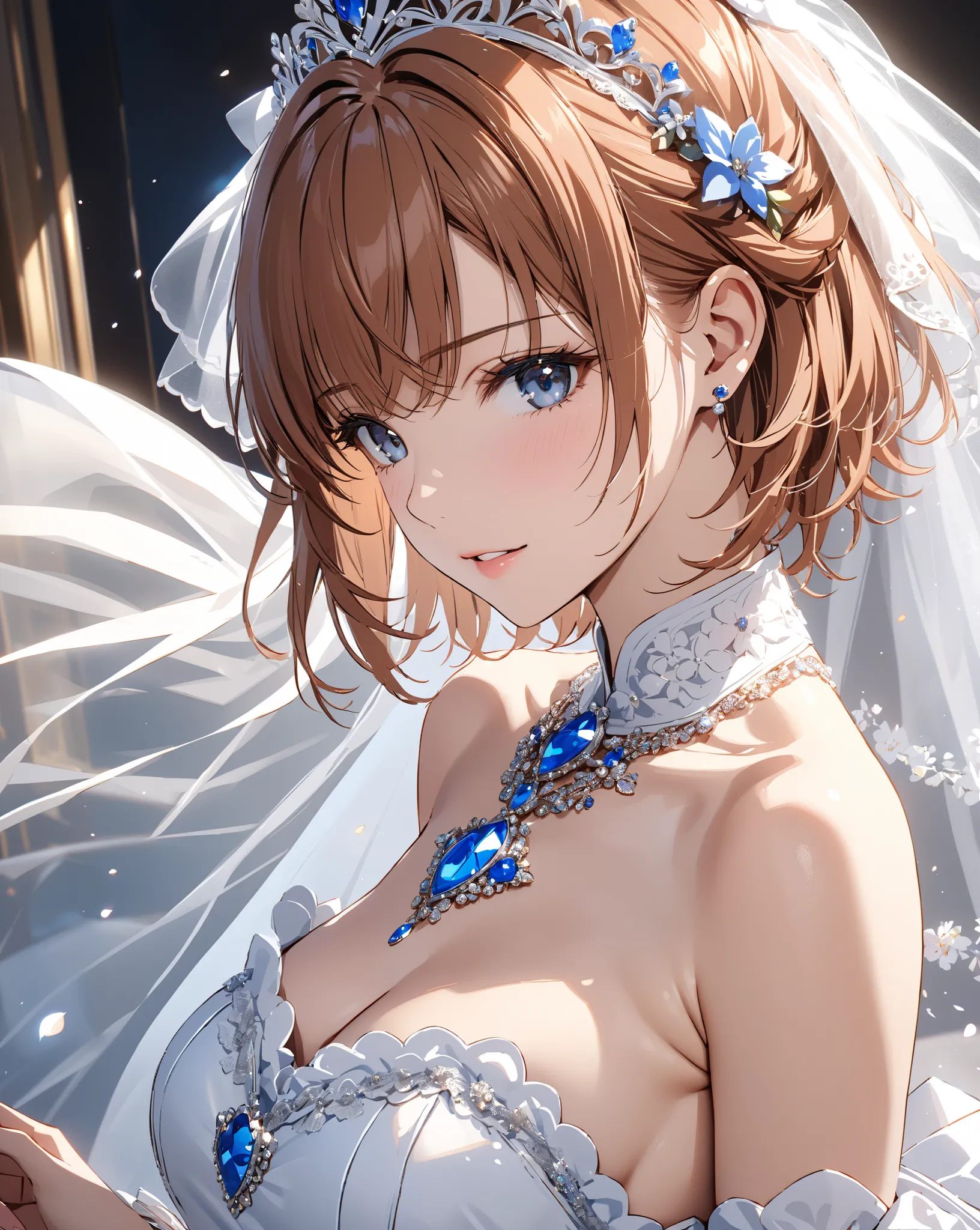 floats into the air, bride, ( Misaka Mikoto), masterpiece, highest quality, UHD, retina, masterpiece, accurate anatomy, super detailed, high quality, best quality, 8k