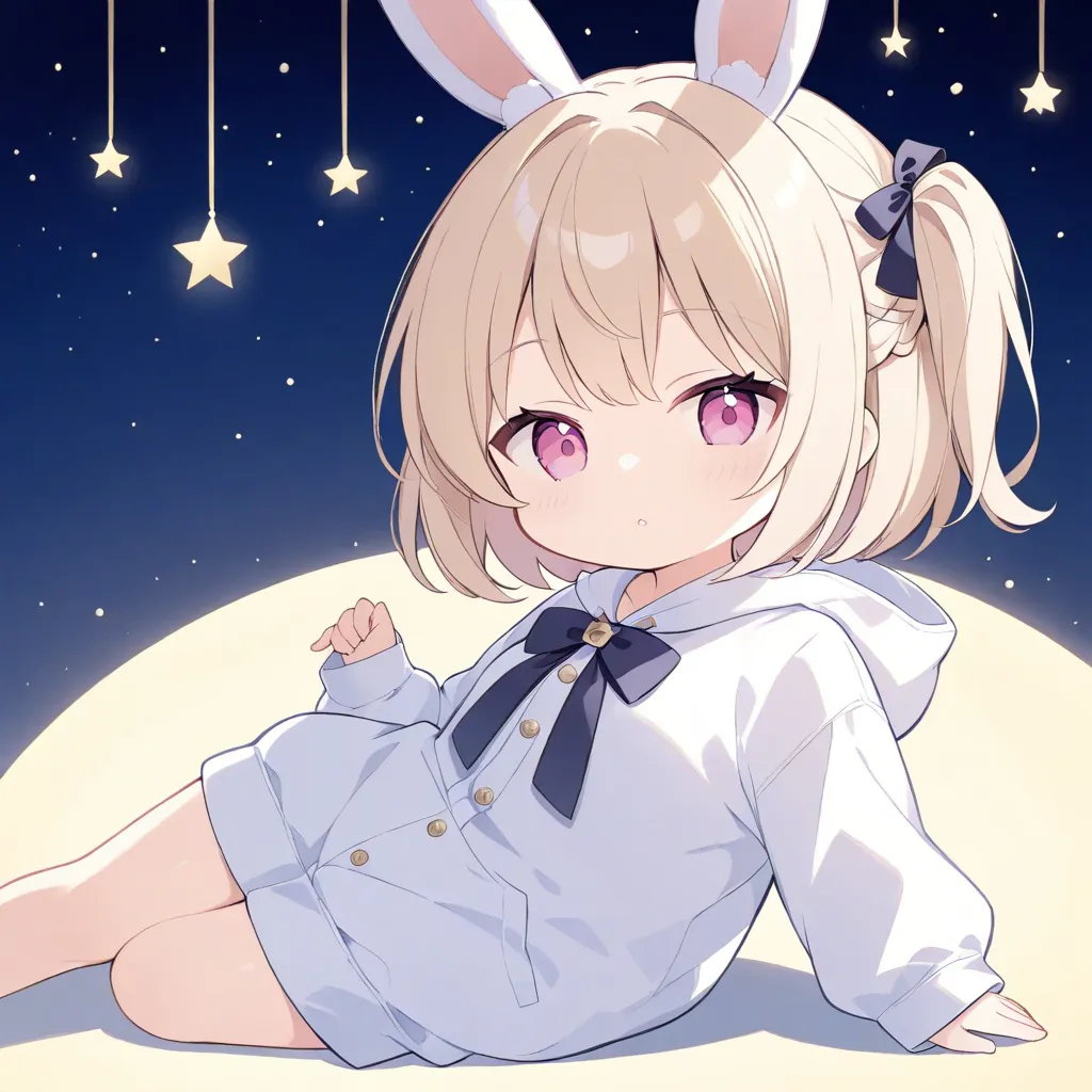 Highest Image、8k、16k、super resolution、 pale beige short bob、partial braid hairstyle with one side up and one side up、A beautiful age girl、detailed faces、detailed eyes、 pink eye、 slightly moody expression on the lips、Kigurumi costume inspired by a white rab...