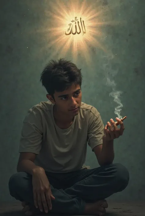 A boy depressed and holding cigarette but Allah is showing him his mercy


