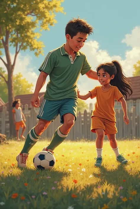 The First Meeting
A young boy named Leo loved playing football in his small neighborhood. Every evening, he would practice tirelessly. A girl named Tara often watched him from the sidelines, fascinated by his dedication. One day, she smiled and said, "You ...