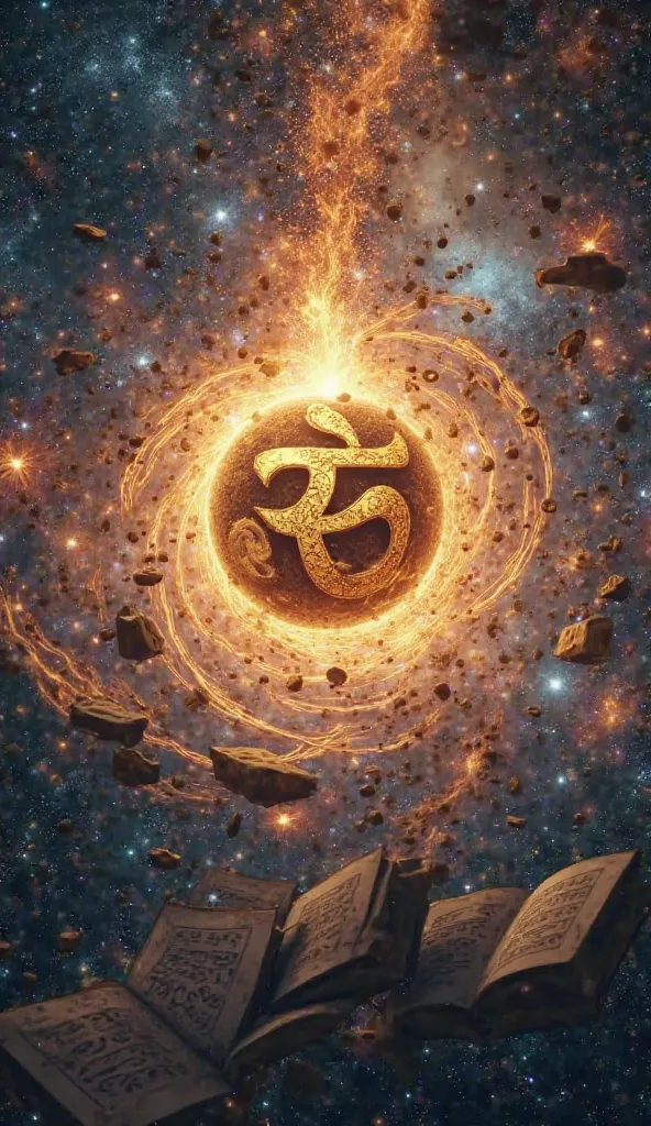 Generate in cinematic style Universe & Energy Vibrations

Prompt: A vast cosmic scene with galaxies, stars, and energy waves pulsating in space. In the center, a golden Sanskrit ‘ॐ’ symbol radiates powerful vibrations, surrounded by ancient manuscripts flo...