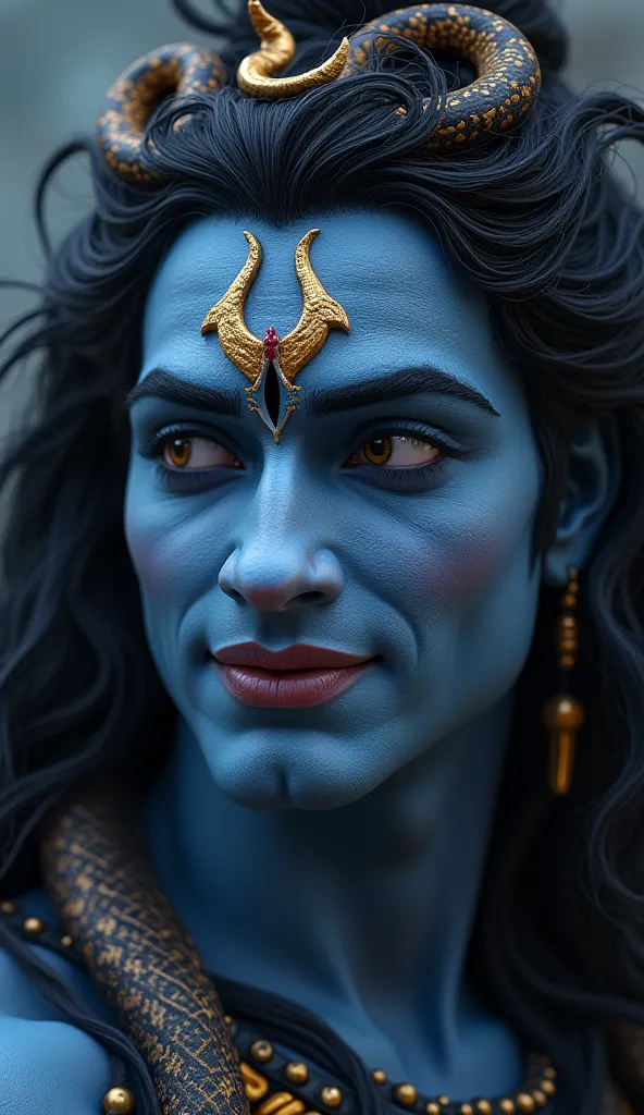 A hyper-realistic series of 10 different facial expressions of Lord Shiva, portraying his divine emotions and celestial energy. He appears as a 26-year-old, handsome and powerful deity, with sharp facial features, deep expressive eyes, and long, flowing ma...