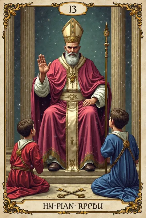 Make the letter for me:

The Hierophant's letter / Pope 

Image and Symbolism

Central Character: A man high priest or pope seated on a throne between two large columns, representing stability and duality. He wears red robes , purple and white , symbolizin...