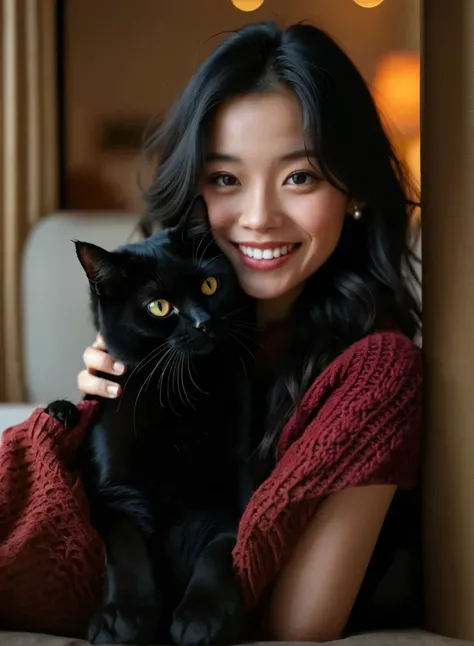 Woman standing holding a cat