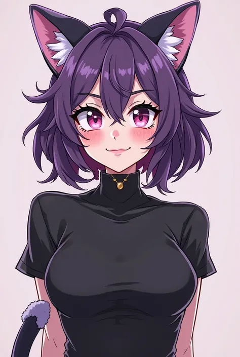 cartoon drawing of a woman with a purple hair and a black top, female furry mini cute style, cel shaded!!!, female fursona, thicc, commission for high res, cat girl, monstergirl, fullbody commission for, anime catgirl, oc commission, portrait of a goth cat...