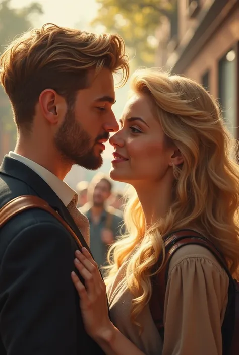 A blond young man with a beard sees a beautiful blonde girl at school and falls in love.