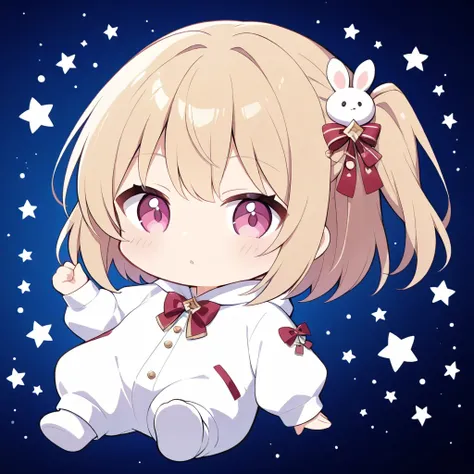 Highest Image、8k、16k、super resolution、 pale beige short bob、partial braid hairstyle with one side up and one side up、A beautiful age girl、detailed faces、detailed eyes、 pink eye、 slightly moody expression on the lips、Kigurumi costume inspired by a white rab...