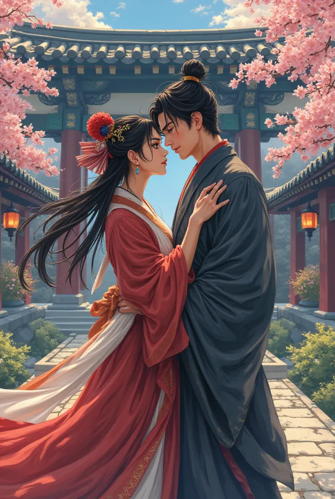 And the ancient style heroin and hero fell in love at a Japanese ancient temple as anime