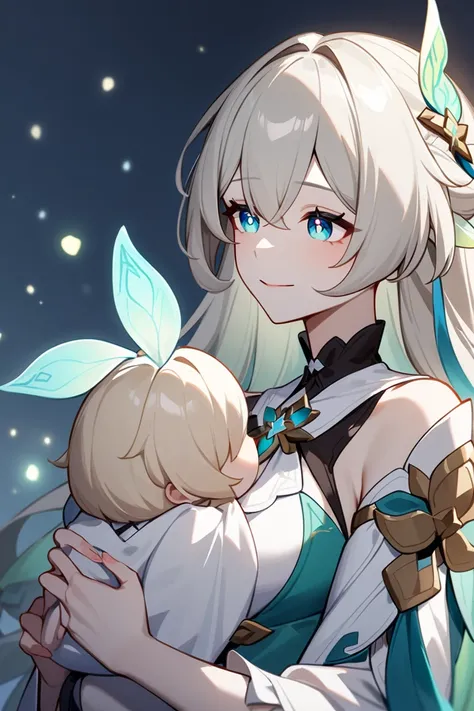 Firefly from Honkai star, detailed , holding her baby