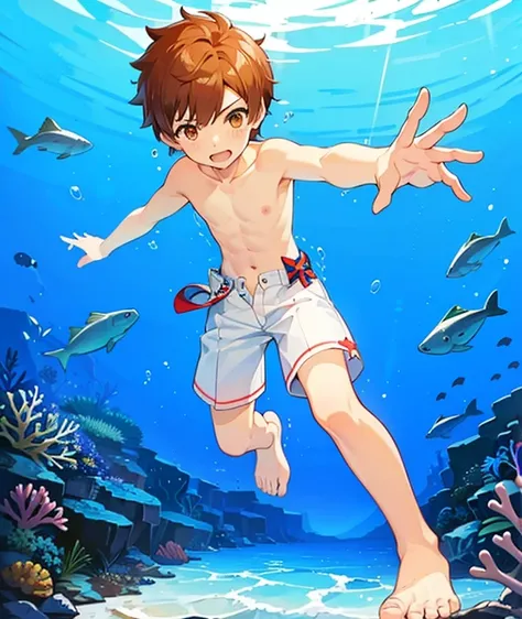 Great weather，Waves，Undersea cruising，cute！handsome ten-year-old boy， masterpiece！CG，high quality，Naked Boy，Shinkai Makoto，confidence，storm，pulse