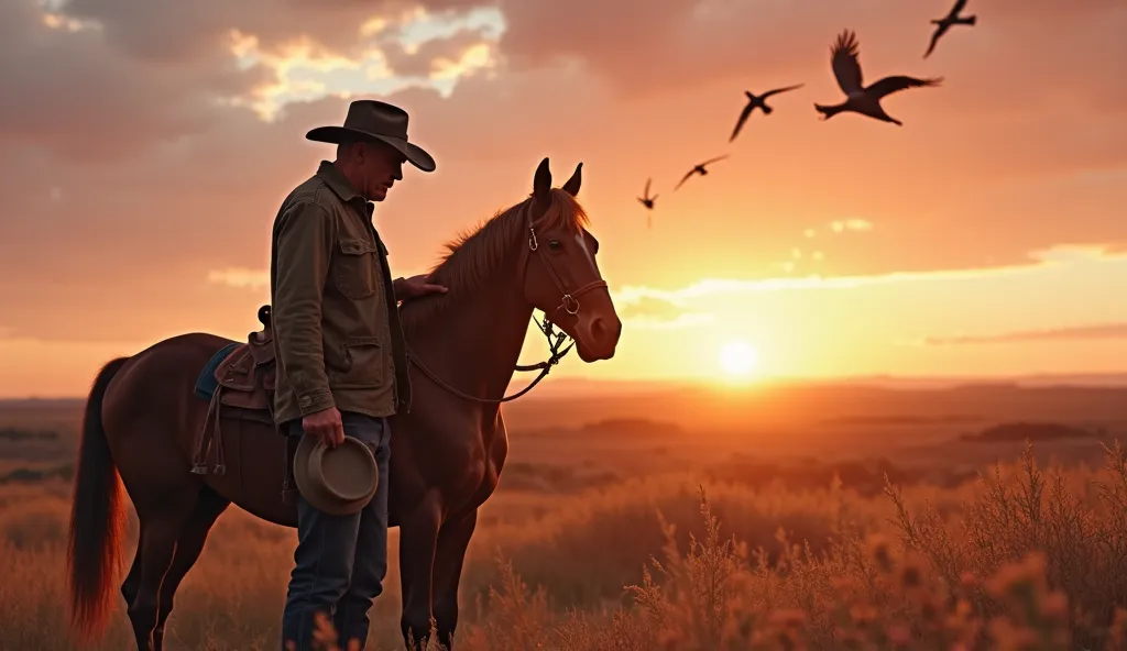 At sunrise, the veteran and Storm stand together at the highest hill on the ranch, looking over the land they now call home. The soldier, his hat in hand, places a gentle hand on the horse’s strong neck. Storm nudges him back, their unbreakable bond finall...