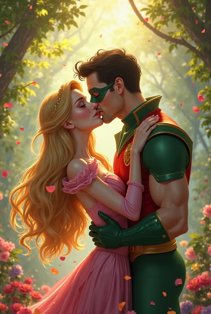 Aurora disney princess and ROBIN(teen titan character) KISS
