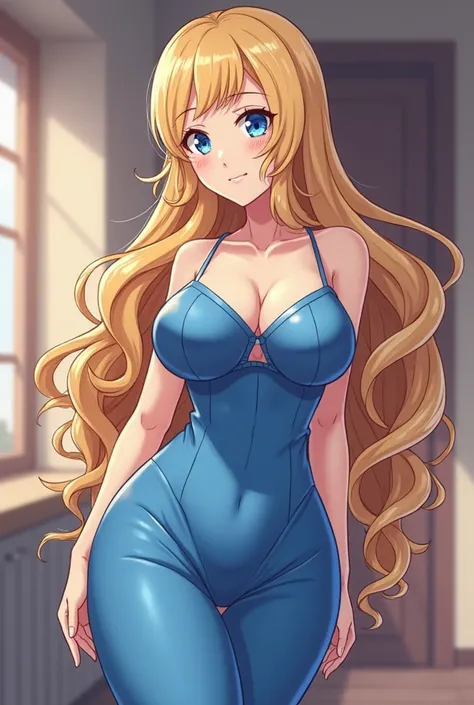 a cartoon picture of a woman in a blue dress, loli in dress, oppai, oppai proportions, breasts covered and sfw, with a large breasts, beatrice blue, abigail from stardew valley, biomechanical oppai, with large breasts, anime woman, render of april, big bre...