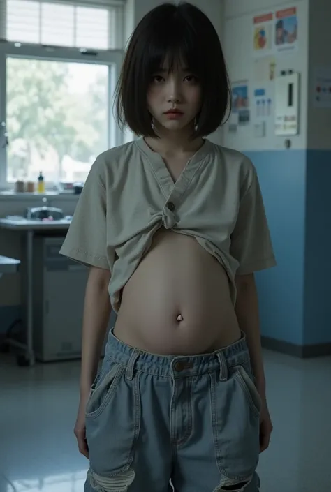 An elementary school student with a swollen stomach　naked