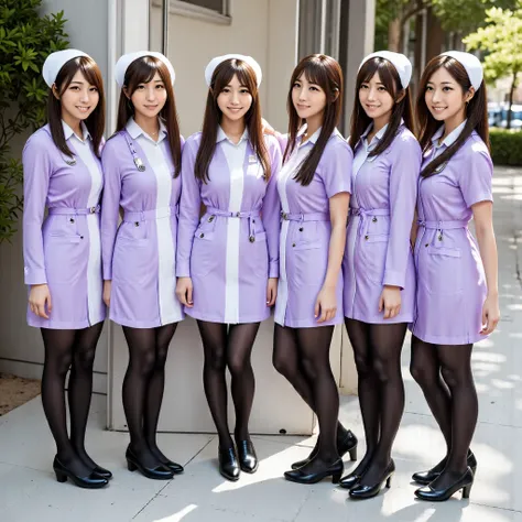 everyone always wears black tights:1.9
７Group photo of a row of people
７They seem to have even more７People are lined up in a row
It looks like they're having fun
A large number of Japanese women
All nurses in purple white coats
super miniskirt
AI
Everyone'...