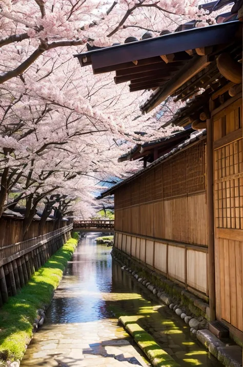  Spring Kyoto    、background、  top quality made of straw、    masterpiece、    beautiful、cherry blossoms