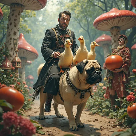 A BDSM pastor and the Ducks ride a pug through the lands of wonderland, a tomato in lace underwear and a bdsm priest are watching all this