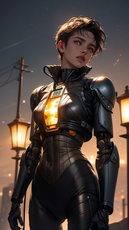 cyborg robot, lamp lights, the scars, refractions, posing on a, ultra - detailed, k hd, 8K, to emphasize, good lighting, most amazing effects, sci-fy,((Artwork by Carne Griffith and Sean Yoro))