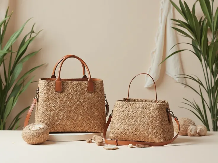 CREATING A MODEL LOOKBOOK IMAGE OF A BAG PRODUCT FROM COCONUT FIBER IMPORTANT SHOULD BE A PRODUCT LOOKBOOK PHOTO
