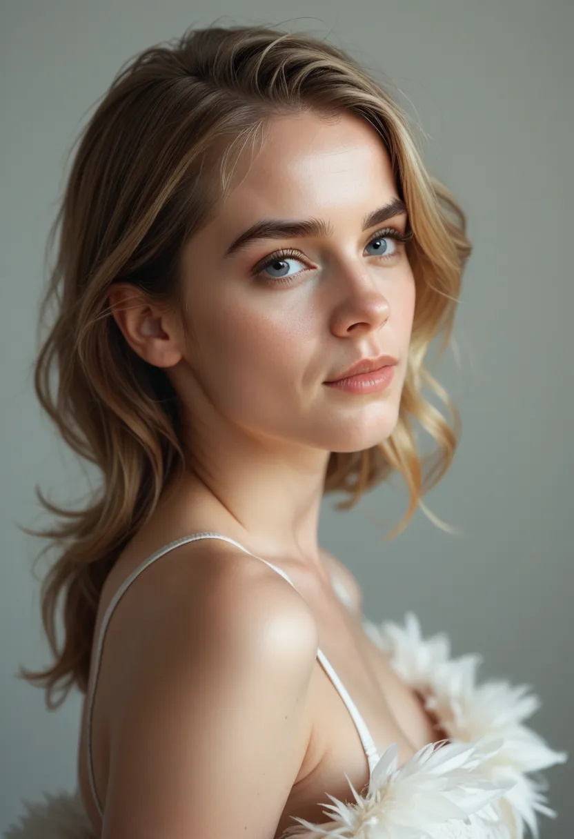 Beautiful girl resembling Emma Watson playing with a white eagle