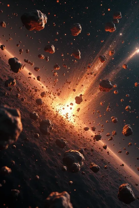 Meteors collide, many pieces of meteorites fall into space