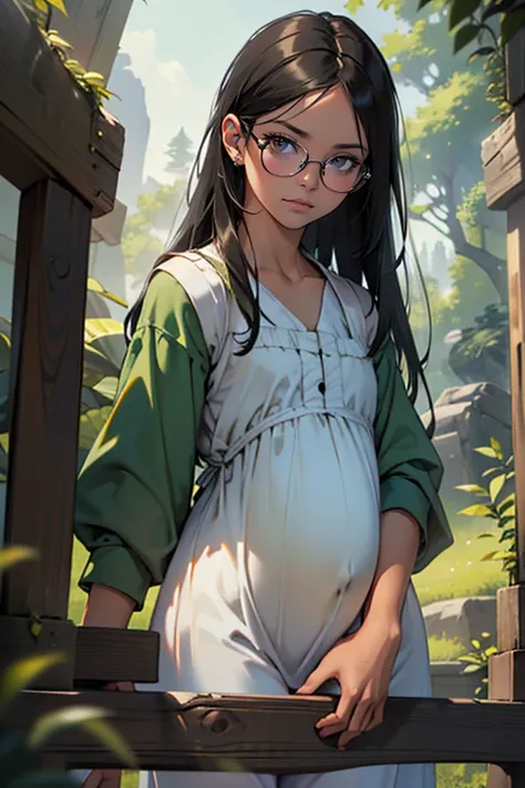 ((masterpiece)), (((the best quality))), Alone , a baby boy background, dark black skin ,  (long black hair), ((( straight hair))), , ((pregnant)) side stripe , Pretty baby, Beautiful face, lean, short, (in a crib), ( small hips), (  small thighs  ), Deep ...