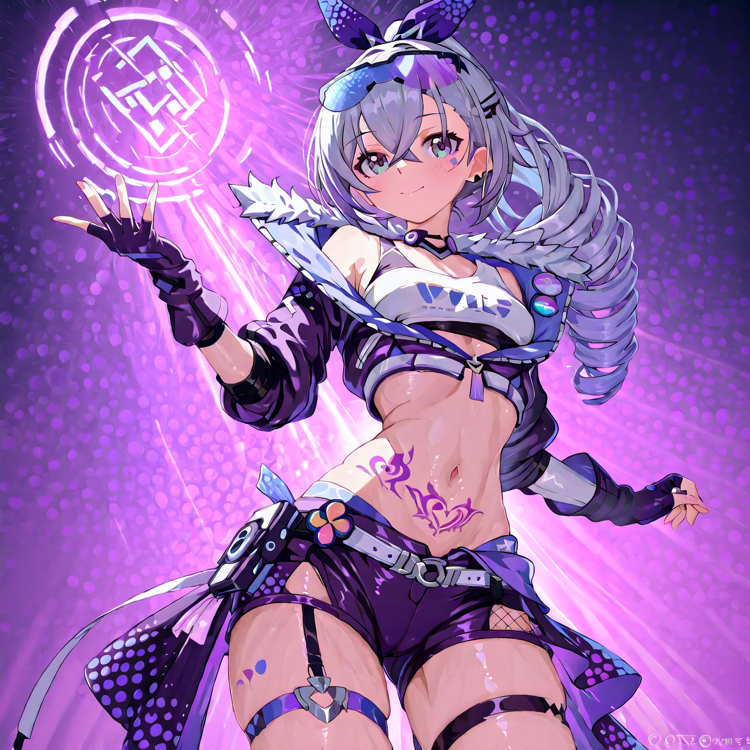 {A condom tentacle monster is wrapped around the magical girl's body}{{Honkai Star Rail Silver Wolf wears a magical girl's rubber fit suit}} TOP QUALITY、 Super Detailed High Resolution Unity 8k Wallpaper、 Detailed and Perfect Anatomy、 glamorous body 、beaut...