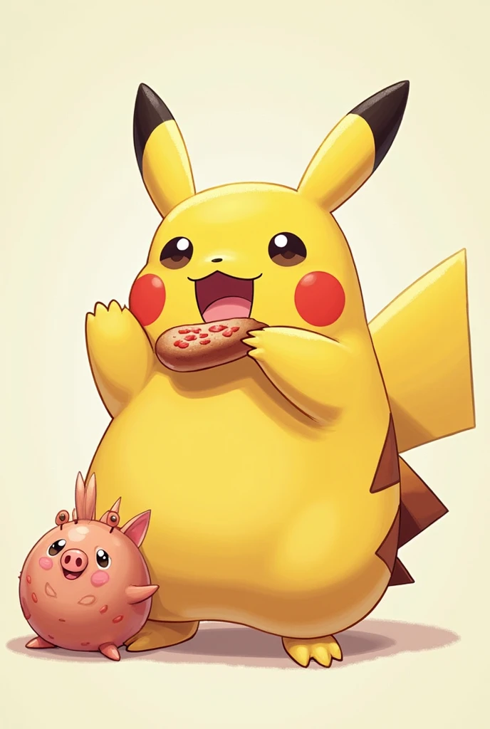 fat pickachu eating lechonk