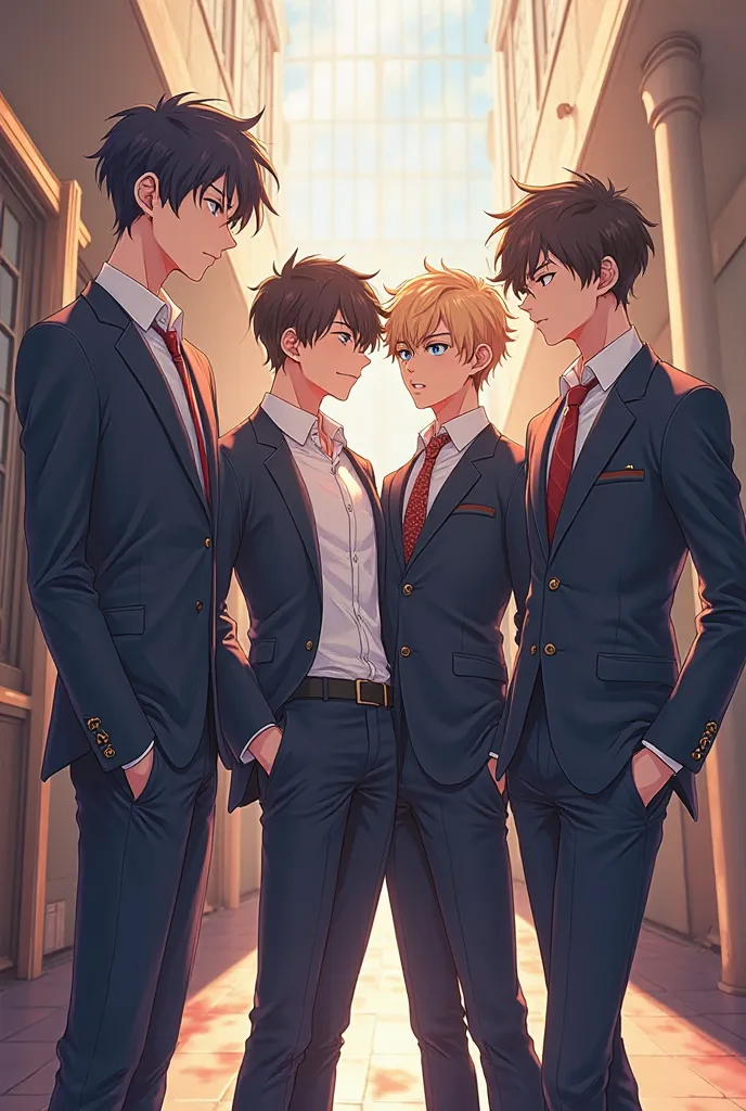 4 sexy anime boys in school