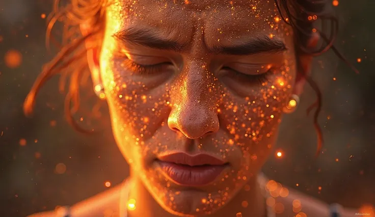 A close-up of a person standing at a crossroads, internal conflict visible on their face, as they feel an overwhelming pull to make a change. A bright, energetic glow emanates from within them, symbolizing Mars’ influence stirring their motivation.