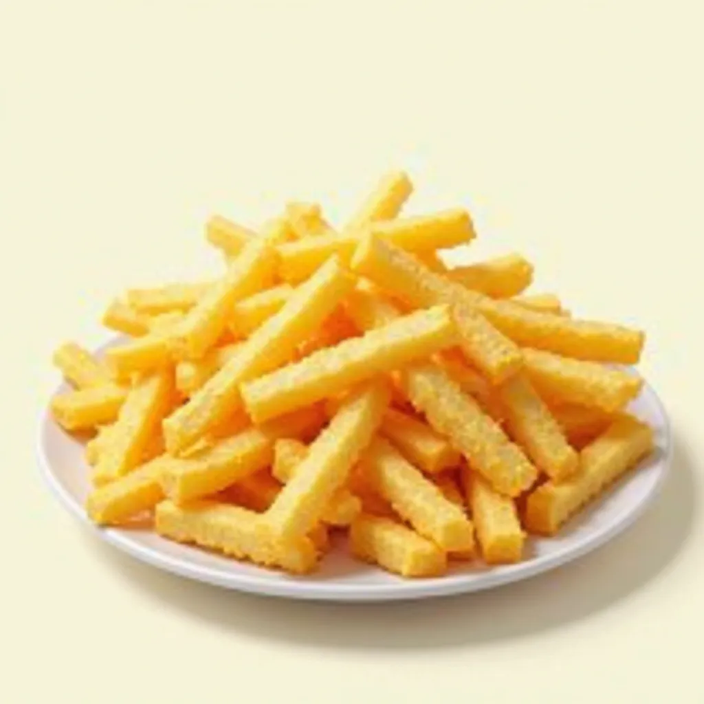 yellow color realistic french fries in white plate