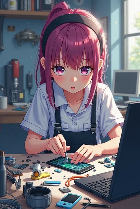 an image of an anime repairing phone and laptop