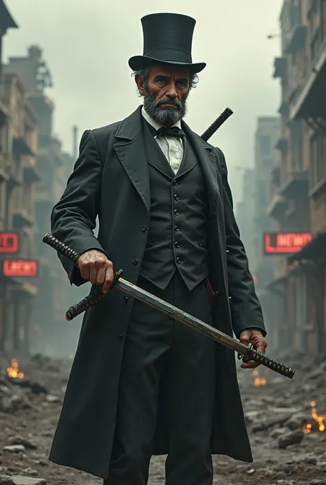 Abraham Lincoln in style apocalypse with katana