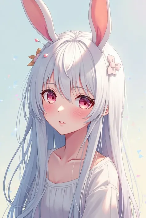 ANIME STYLE GIRL AGED 21 YEARS OLD WHITE LONG HAIR WITH RABBIT EARS