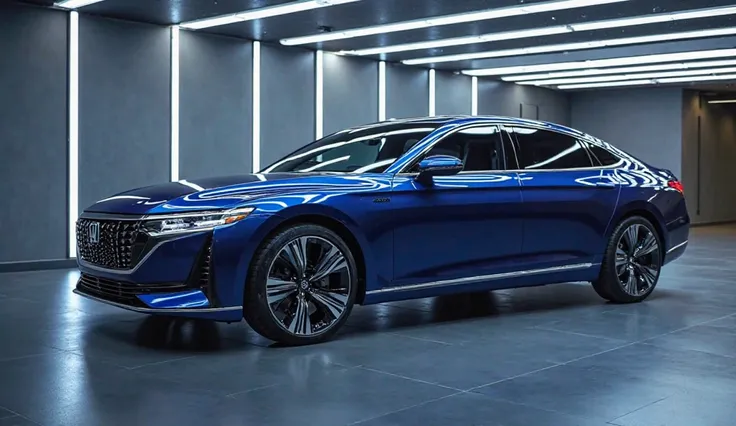 Here is the showroom concept featuring the open the door shape New 2025 Honda Legend Luxury Car Open the door shape In a luxurious setting. Let me know if you'd like any adjustments or further details different blue beautyfull colour's and shine and close ...