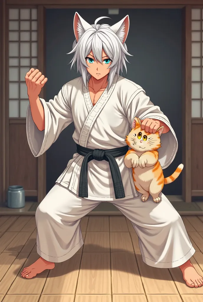 Cute cat does karate with gojo from jujutsu kaisen. 