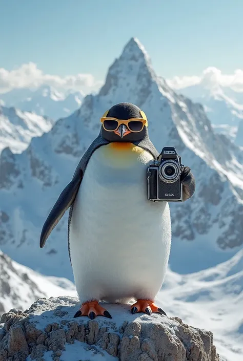 Cool penguin in mountain took a photo when walking