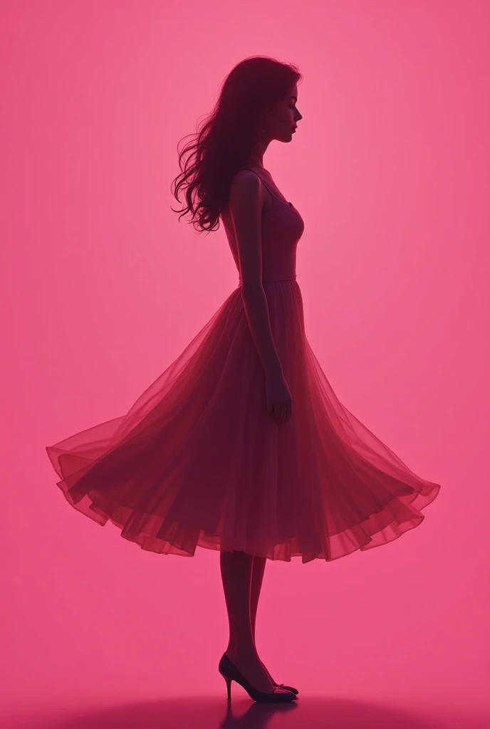 Schedule for the March 8 concert. Silhouette of a girl in a dress on a pink background