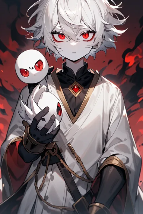  Male , Young boy , White hair , White skin ,  red-eyed , 