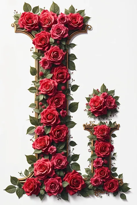 Letter  R , A ,I in fancy column shape with  FULL roses 
