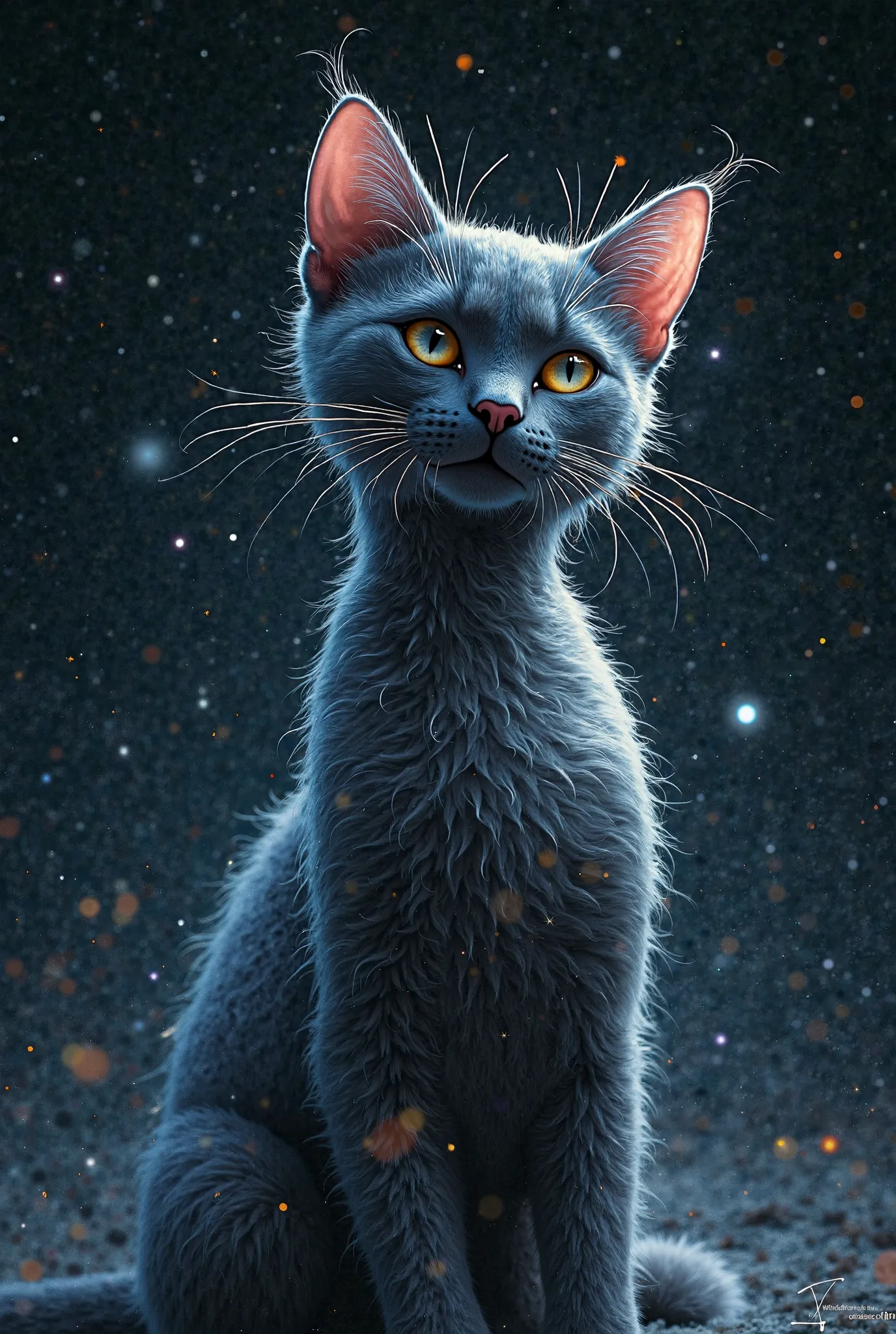 Image of a cat with fashionable hair in space