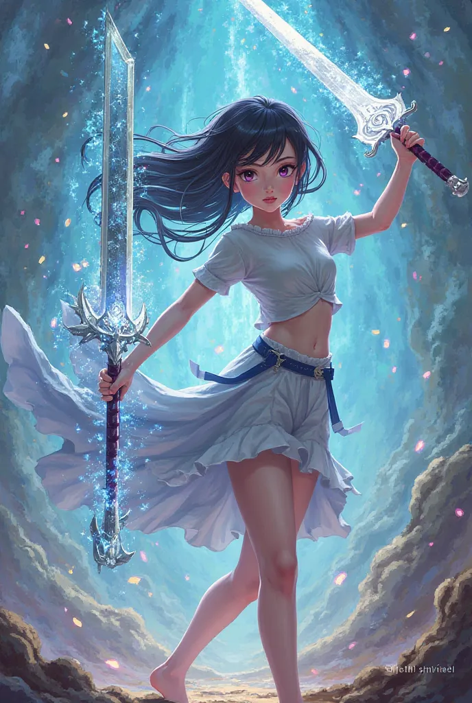 anime style、Young girl、Control a large sword with superpowers