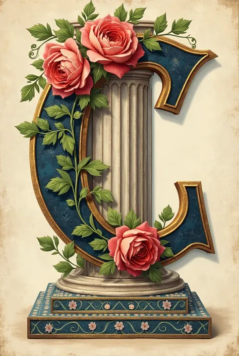 Letter  A, C D in fancy column shape with roses 
Art Deco, 