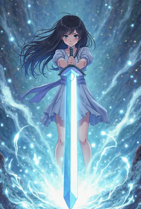 anime style、Young girl、A large sword that floats due to telekinesis