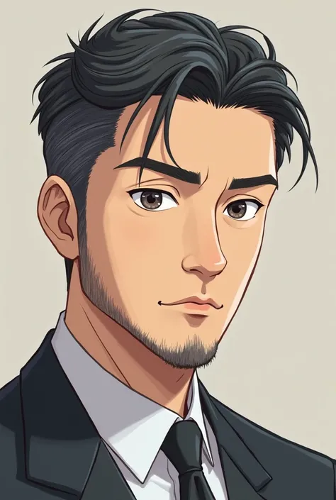 middle aged anime man with very few beard and make it handsome