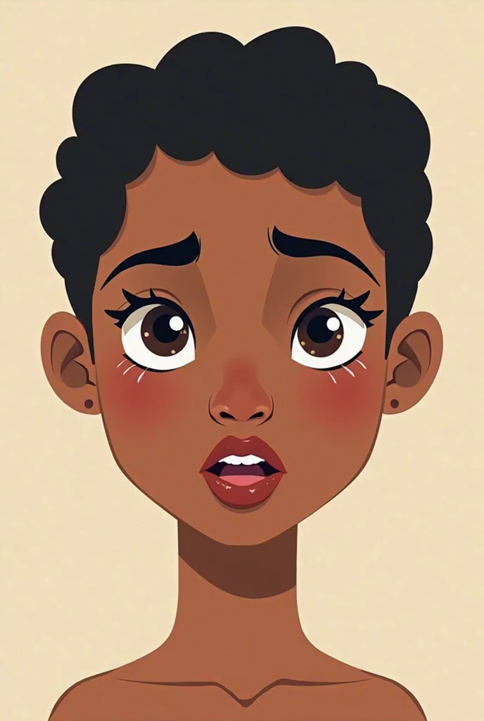 Minimalistic cartoon photo of different expressions  of a pretty black lady front view, surprised face, happy face, normal face